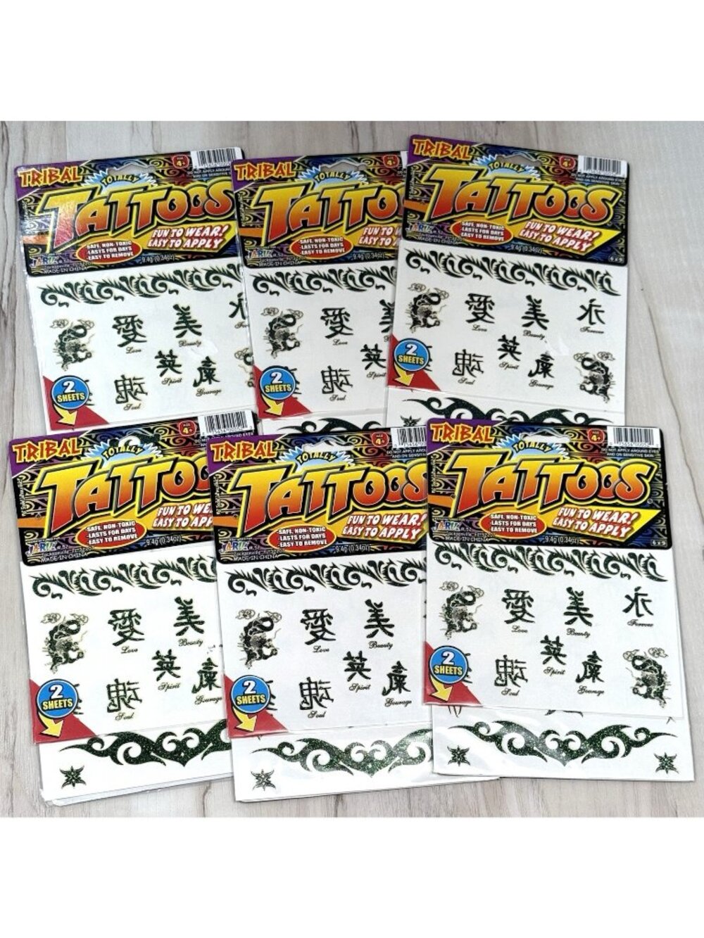 Lot 6pkgs JA-RU Totally Tattoos Glitter Tribal Temporary Body Art 2009 NIP NEW